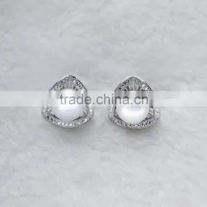 Fashionable Sterling Silver Button Zircon Natural Freshwater Pearl Earring and Ring Set thumbnail-2