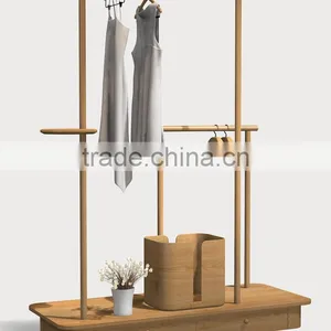 Modern Fashion Solid Wood Clothes Tree Stand Coat Racks With Drawer thumbnail-1