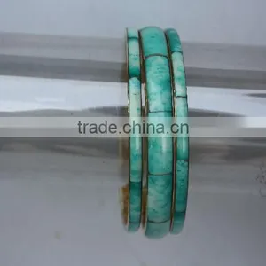 Green Bone Mosaic Set of 3 Pcs Bracelet on Brass Base thumbnail-1