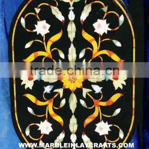 Oval Shape Marble Inlay Coffee Table Top Handcrafted thumbnail-1