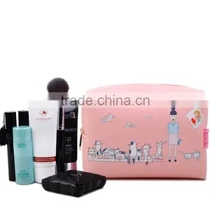 Women Pink Travel Cosmetic Bag With Zipper and Logo thumbnail-4