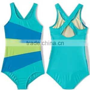 Swimwear Kids Girl Wholesale One Piece Quick Drying Contrast Color Nylon Spandex High Cut Vest Kids Swimwear 2017 thumbnail-1