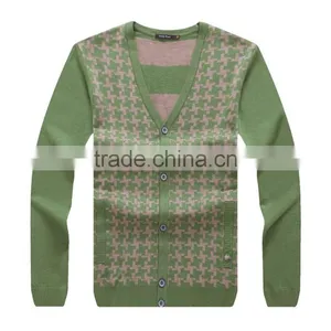 100% Fine Wool Men's Light Green Knitwear Cardigan thumbnail-1