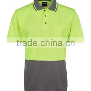 Custom Polyester Quick Dry Fit Fabric Workwear T-shirt Contrast Lime Traditional Style hi Vis Polo thumbnail-4