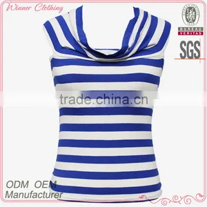 Popular Summer Straped Neck Sexy Back Cross Stripe Blouse for Women thumbnail-1