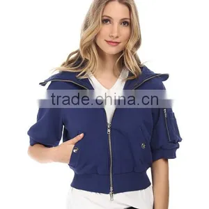 Stacked Multipurpose Zip Pocket at Left Sleeve Welt Hand Pockets With Snap Closure Zip Front Hooded Sweatshirt thumbnail-1
