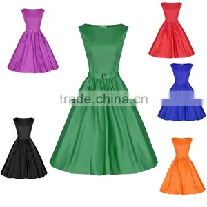 Walson Wholesale Hot New Summer Women Casual Dresses Retro Party Robe Rockabilly 50s Black Vintage Dress thumbnail-1