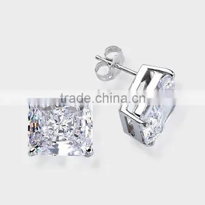 Fashion Princess Cut Stainless Steel Cubic Zirconia Stud Earrings, CZ Stud Earrings, CZ Earrings thumbnail-1