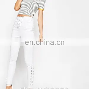 New Look Ankle Grazer Skinny With Lattice up Detail White Pants thumbnail-4