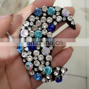 Fashion White Blue Beading Crystal Rhinestone Moon Sew on Patches Appliques thumbnail-5