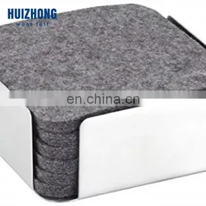 Round Square Felt Drink Coaster Cup Mat Premium Felt Cup Glass Coasters Set With Holder thumbnail-5