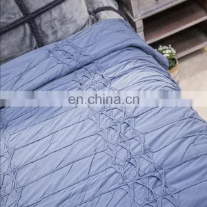 Washable Durable Navy Solid Color Quilt 100%cotton Coverlet Bed-cover With Pinch Pleated Ruffled thumbnail-2