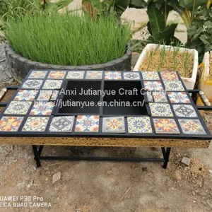 Ceramic Tile Mosaic Parquet Outdoor Rectangular Fire Pit Table thumbnail-5