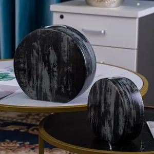Creative Black Metal Semicircle Flat Jingdezhen Ceramic Vase For Showroom Table Decor thumbnail-1