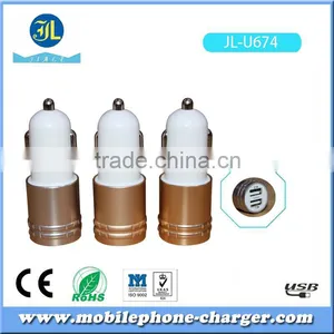 2 Port Micro USB Auto Charger Portable Cell Phone Charger Bullet With Three Color Base thumbnail-1