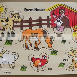 EN71-1-2-3 Test BSCI Factory Child Silk- Screen Printing Craft Educational Toy Puzzle Cartoon Toy Knob Wooden 2D Farm Puzzle thumbnail-3