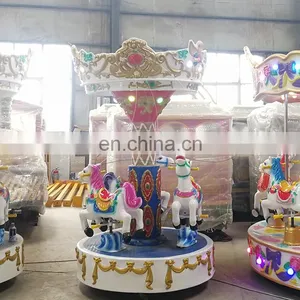 Portable Small Carnival Ride Play Game Merry go Round Indoor 3 Seats Mini Carousel Horse for Sale thumbnail-2