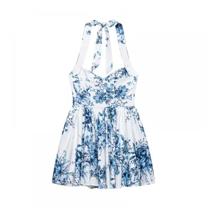 2025 Spring New Women's Printed Slimming and Slimming Casual Hanging Neck Elegant Dress for Women thumbnail-3
