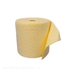 Hazmat Chemical Absorbent Rolls For Spill Control Meltblown Medium-Weight Sonic Bonded Yellow thumbnail-1