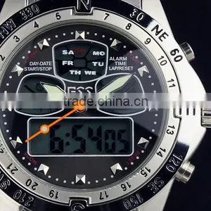 Brand New Mens Man Analog Digital Alarm Black Face Stainless Steel Sport Quartz Watch thumbnail-1