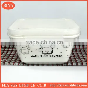 Heat Resistance Food Storage Ceramic Cute Lunch Box Functional Porcelain Bento Square Lunch Container With Seal Silicone Lid thumbnail-2