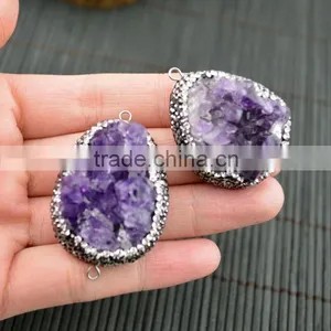 LFD-0012B Druzy Amethyst Pave Rhinestone Crystal Connector Beads Diy Jewelry For Making Bracelet Necklace thumbnail-1