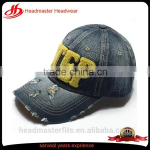 Custom Plain Broken Hole Wash Denim Sport Caps for Sale Distressed Baseball Caps thumbnail-1