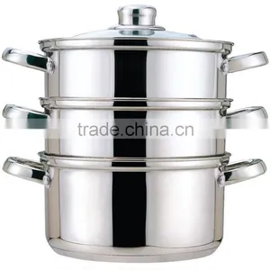 3 Layers Satin Polished Stainless Steel Steam Pot With Welded Handles thumbnail-3