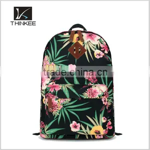 2016 New Fashion Trendy Teenagers Canvas Backpack Floral School Backpack thumbnail-1