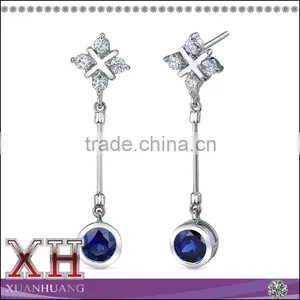 Blue Sapphire Long Chain Earrings Wholesale thumbnail-1