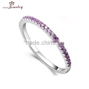 Bright Birthstone Colorful Cubic Zircon Encircle Band Silver Ring thumbnail-1