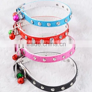 2015 Wholesale High Grade PU Pet Collars Rhinestone Dog Collar With Bell Pet Accessories thumbnail-3