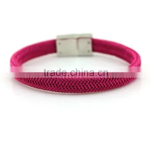 2015 Rose Red Leather Bracelet With Stainless Steel Wholesale thumbnail-4