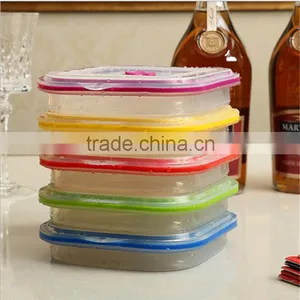 Folding Silicon Lunch Box Microwave Oven Food Storage Collapsible Silicone Lunch Box thumbnail-1
