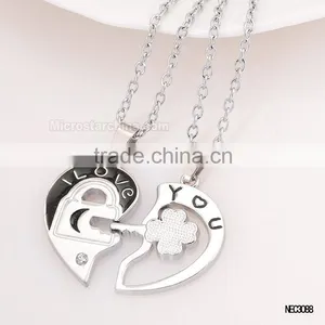 I Love You Key Split Heart Silver Plated Couple Love Necklace thumbnail-1