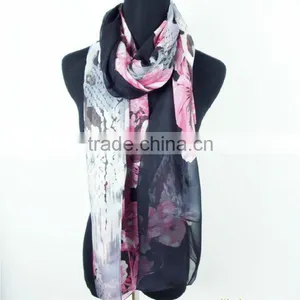 Fashion 100% Raw Silk Chiffon Lady Scarves thumbnail-1