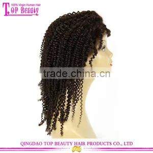 7A Grade Virgin Brazilian Hair 180% Density Kinky Curly Silk Top Human Hair Lace Front Wigs With Bang thumbnail-3