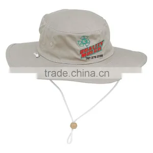 Big Brim Plain White Cotton Custom Bucket Hat With String thumbnail-1