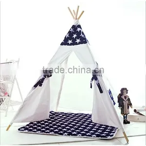BSCI Aduit Black Striped Canvas Material Wooden Pole Children Kids Play Tepee Tent thumbnail-2