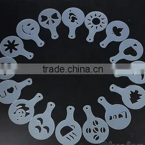 CY183 16Pcs/set Mold Coffee Milk Cake Cupcake Stencil Template Coffee Barista Cappuccino Template Strew Pad Duster Spray Tools thumbnail-2