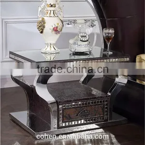 B108-3 Rectangle Stylish Stainless Steel pu Corner Table With Stone Marble Top thumbnail-1