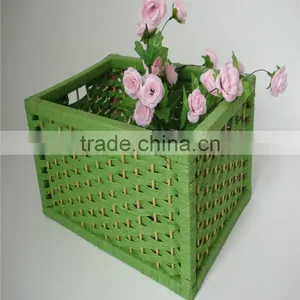 Wholesale Square Green Handmade Weaving Natural Paper Basket thumbnail-1