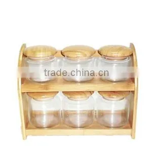 Whole Sale Bamboo Spice Rack Set With Glass Jar thumbnail-1