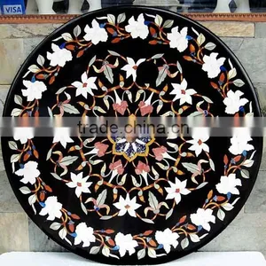 Marble Stone Inlaid Round Shape Coffee Table Top, Tabletop Exporter Marble Inlay Table Top thumbnail-1