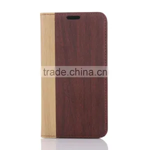 Nature Wood Grain PU Card Bumper/pocket Cell Phone Case for Samsung thumbnail-3