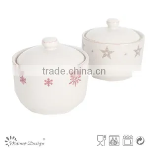 White Emboss Ceramic Sugar Bowl thumbnail-3