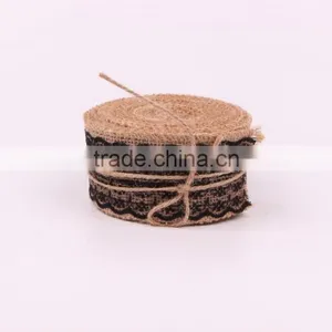 Jute Burlap Natural Hessian Ribbon With Black Color Lace Trim Wedding Rustic Vintage thumbnail-2
