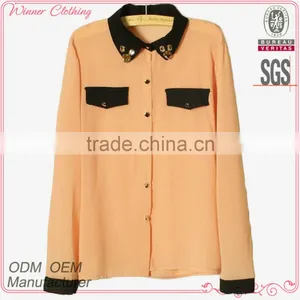 Women Garment Factory Daily Wear Ladies Popular Style Fancy Casual Polyester Spandex Simple Shirt for Mature Women thumbnail-1