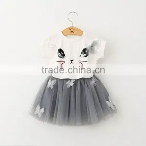 Girls Sequin Cat Ears T-shirt and Butterfly Net Skirt Suit thumbnail-1