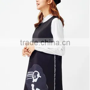 Women's Black Knitting Small Hem A Printed Sleeveless Dresses thumbnail-4